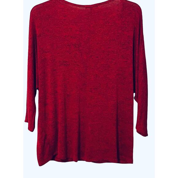 DON’T STOP BELIEVING LONG DOLMAN SLEEVE TOP, WOMENS, 1X-VARIEGATED RED, RND NECK - Picture 4 of 11